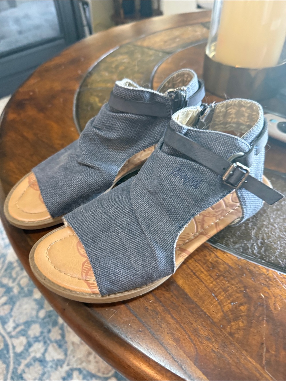 Blowfish Girls' Navy Canvas Open-Toe Ankle Sandals